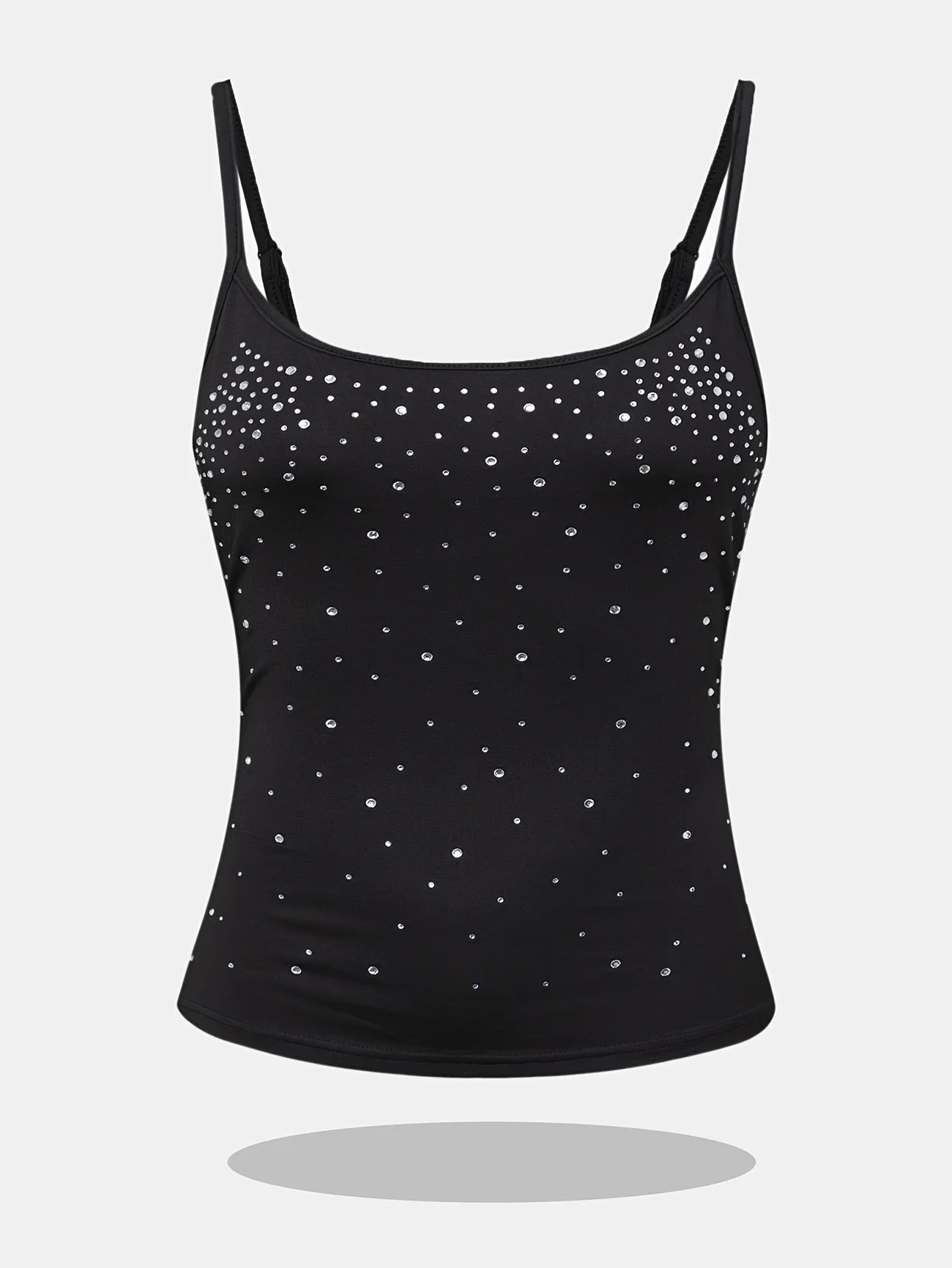 Plus Size Women's Shiny Rhinestone Cami Top Slim Fit Sleeveless Sparkly Glitter Tank Top for Party