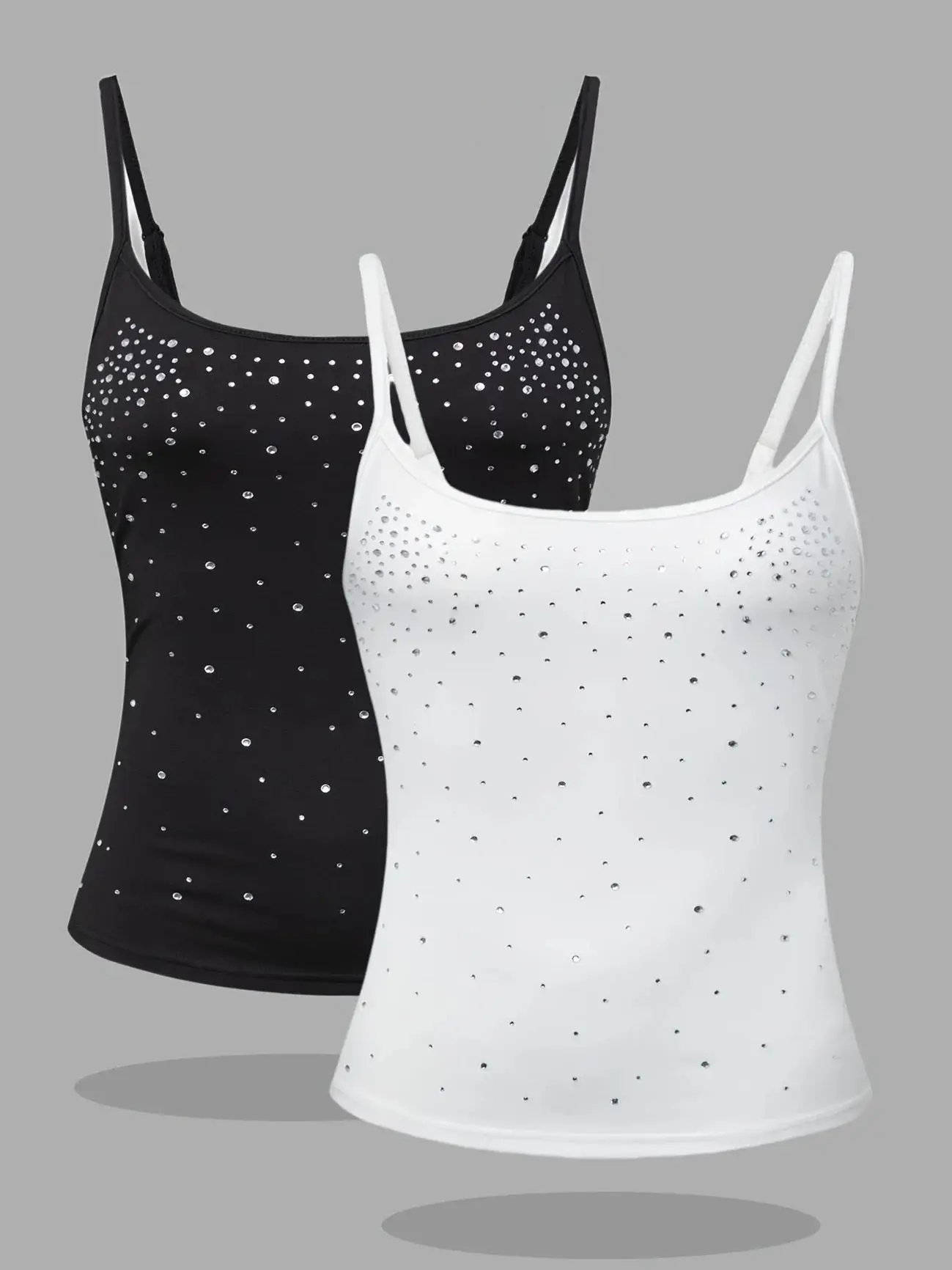 Plus Size Women's Shiny Rhinestone Cami Top Slim Fit Sleeveless Sparkly Glitter Tank Top for Party