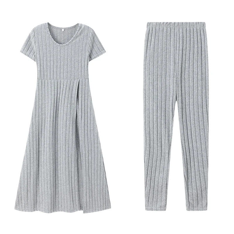 European American Fashion Casual Long Skirt Pants Set Short-Sleeved Slit Design for Spring Autumn Seasons Hot Selling