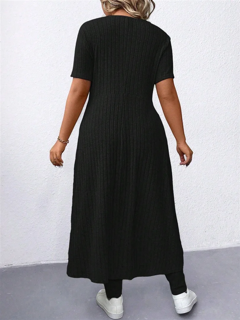 European American Fashion Casual Long Skirt Pants Set Short-Sleeved Slit Design for Spring Autumn Seasons Hot Selling