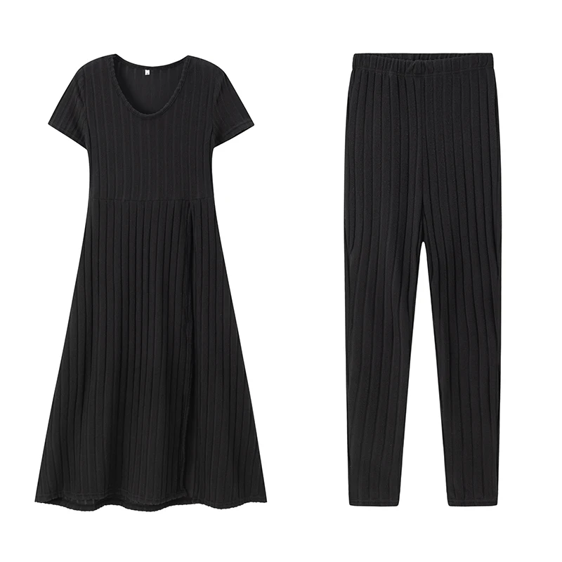 European American Fashion Casual Long Skirt Pants Set Short-Sleeved Slit Design for Spring Autumn Seasons Hot Selling