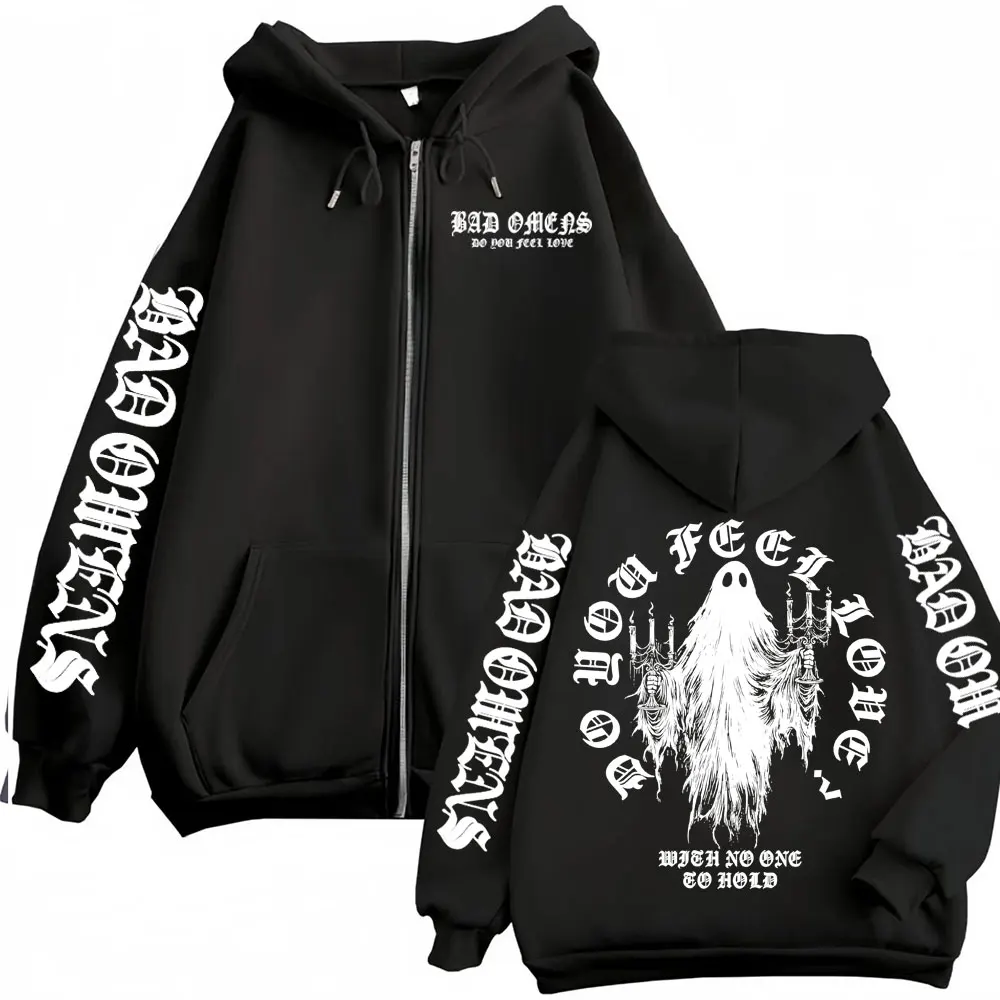 Bad Omens Do You Feel Love Ghost Zipper Hoodies Men Women Gothic Casual Zip Up Hooded High Quality Fleece Sweatshirt Jacket Coat