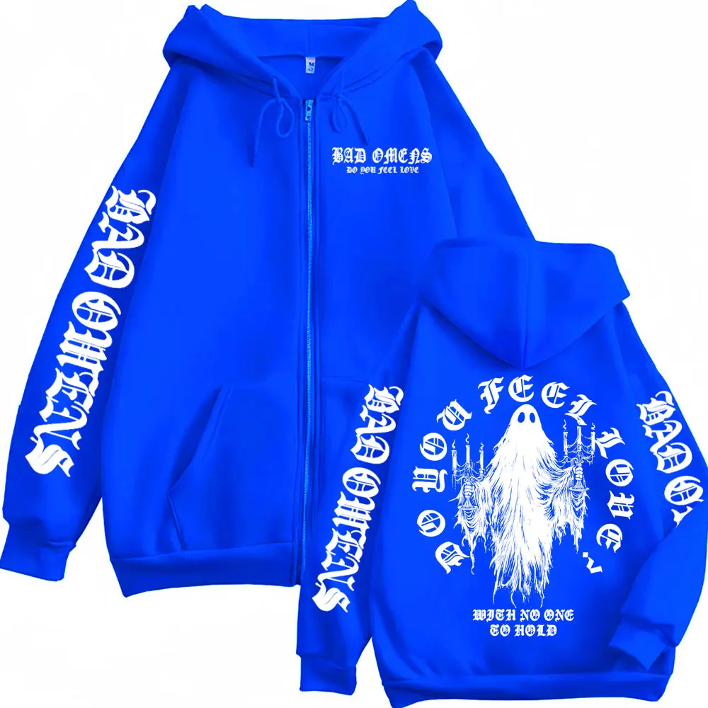 Bad Omens Do You Feel Love Ghost Zipper Hoodies Men Women Gothic Casual Zip Up Hooded High Quality Fleece Sweatshirt Jacket Coat