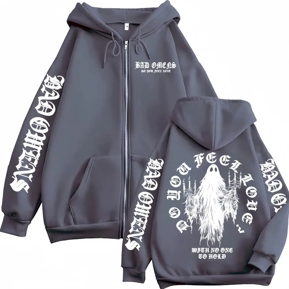 Bad Omens Do You Feel Love Ghost Zipper Hoodies Men Women Gothic Casual Zip Up Hooded High Quality Fleece Sweatshirt Jacket Coat