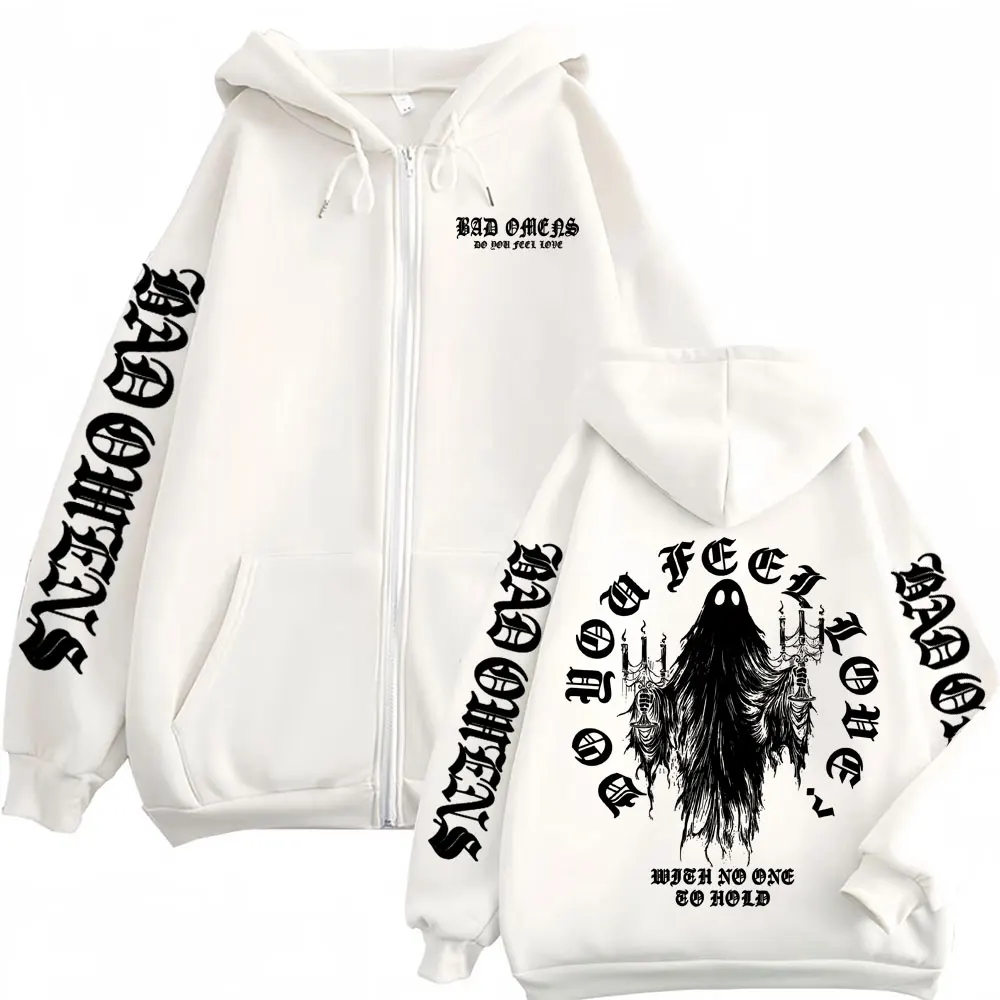Bad Omens Do You Feel Love Ghost Zipper Hoodies Men Women Gothic Casual Zip Up Hooded High Quality Fleece Sweatshirt Jacket Coat