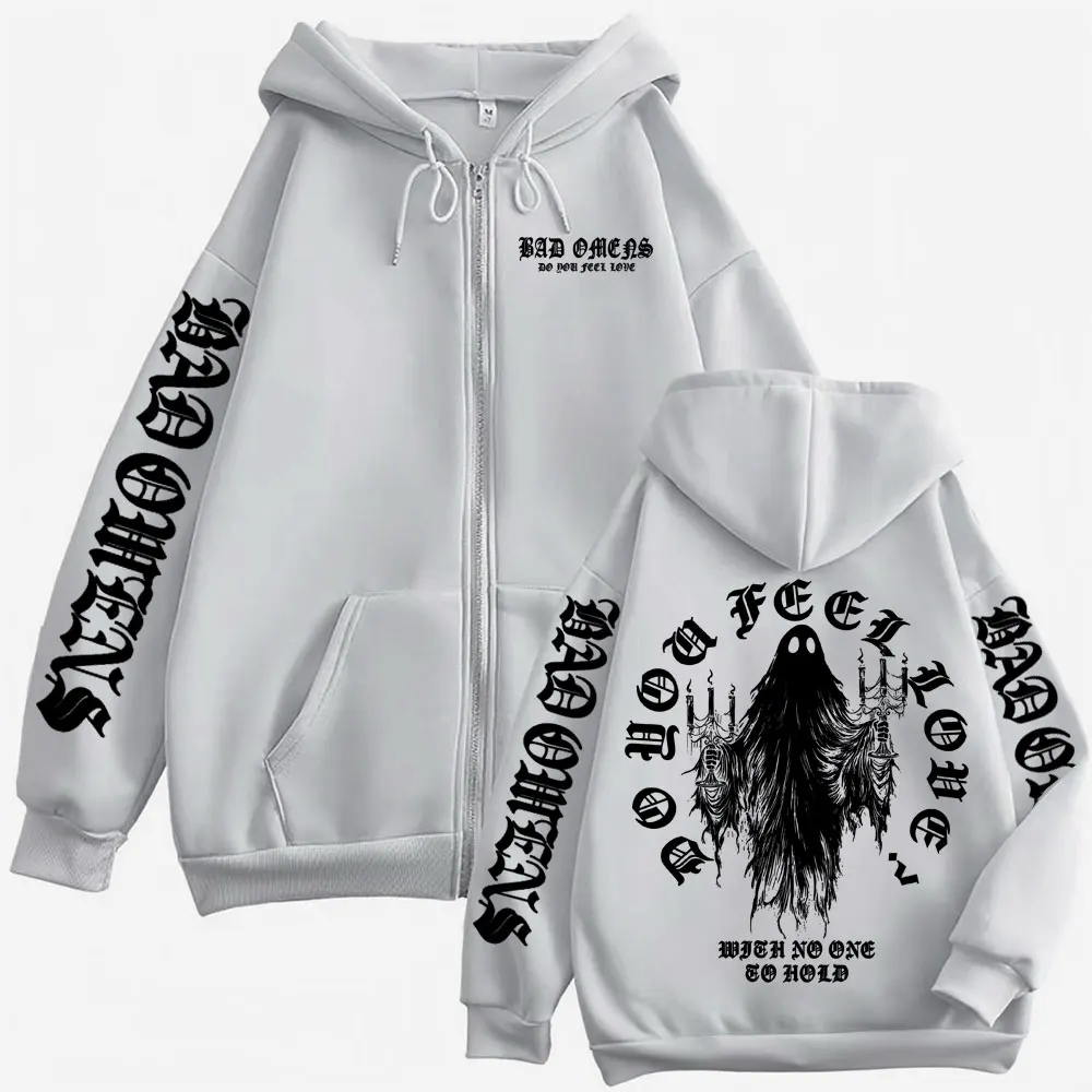 Bad Omens Do You Feel Love Ghost Zipper Hoodies Men Women Gothic Casual Zip Up Hooded High Quality Fleece Sweatshirt Jacket Coat