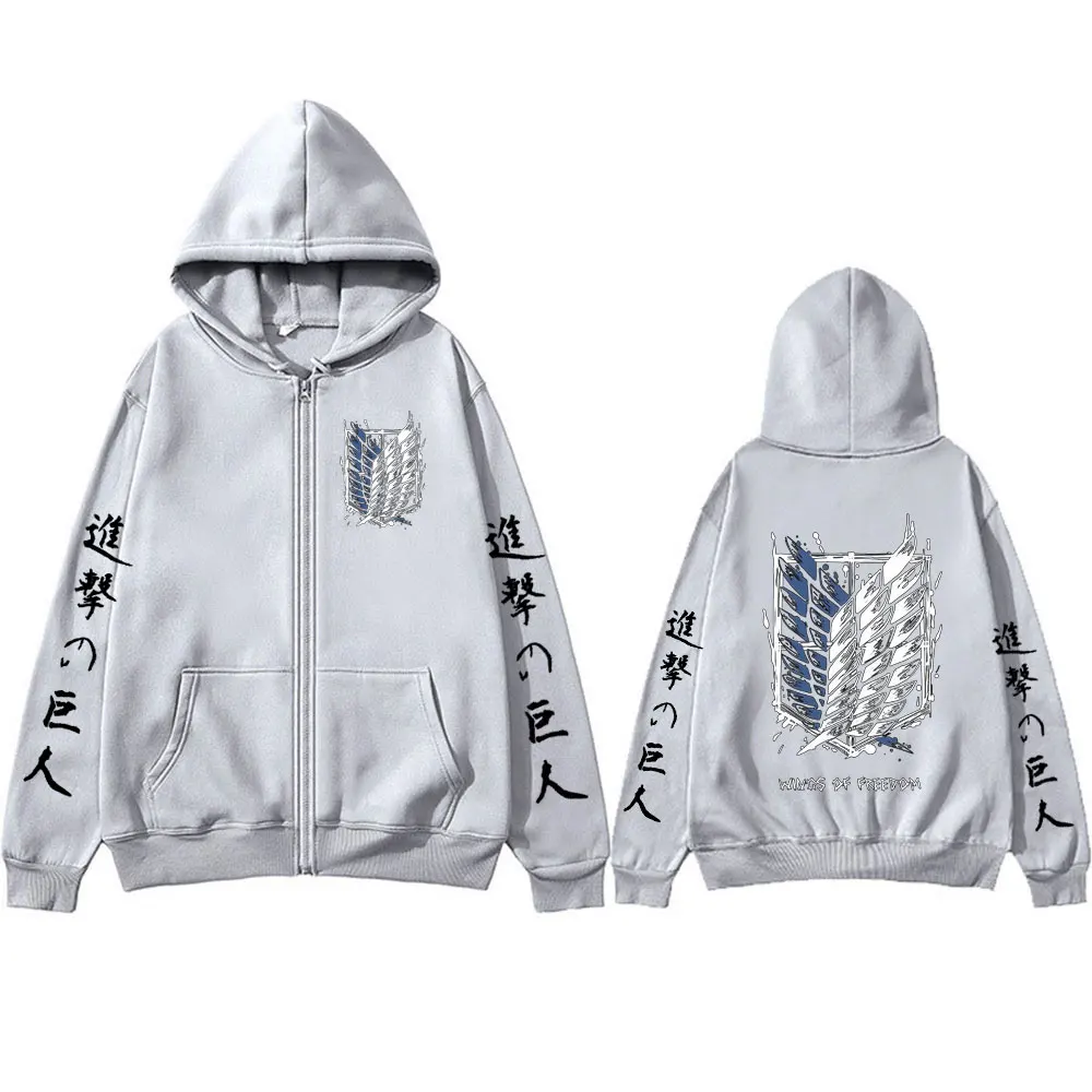 Anime Attack on Titan Zipper Hoodies Mikasa Ackerman Eren Jaeger Wings of Freedom Logo Zip Up Sweatshirts Pullovers Jacket Caots