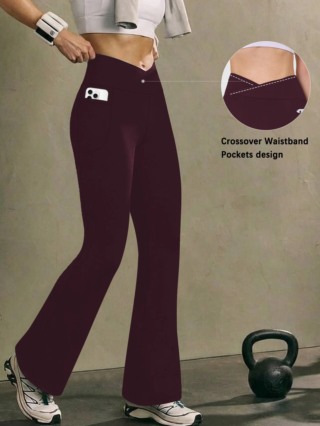 Womens Super Soft Crossover High Waisted Flare Leggings with Pockets Tummy Control Yoga Pants