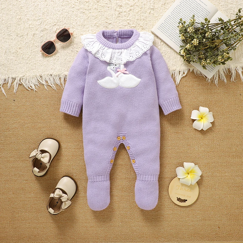 Baby Girl Rompers Clothes Cute Goose Knitted Newborn Infant Long Sleeve Jumpsuits Outfits One Piece Toddler Child Playsuits 0-9M