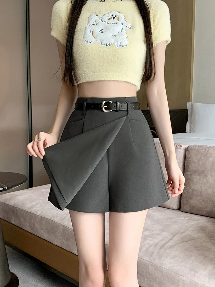New Arrival Women's Irregular Suit Skirt Shorts Spring Summer High-Waisted Wide-Leg Short Skirt Pants With Belt