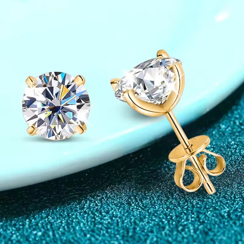 OXTAO 0.3-2CT Moissanite Stud Earrings for Women Sparkling Lab Imitation Diamond Earring Luxury Wedding Jewelry 14K Gold Filled