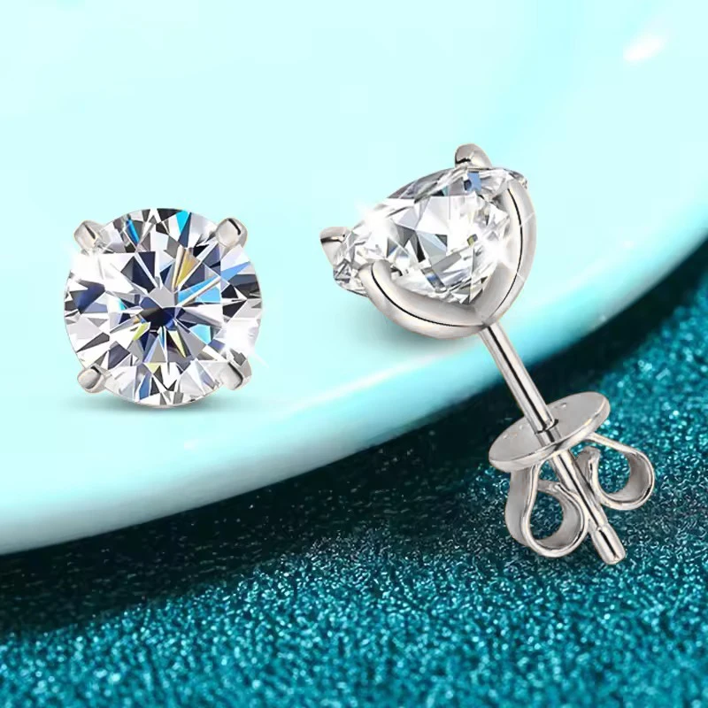 OXTAO 0.3-2CT Moissanite Stud Earrings for Women Sparkling Lab Imitation Diamond Earring Luxury Wedding Jewelry 14K Gold Filled