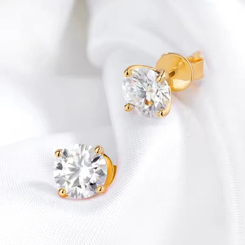 OXTAO 0.3-2CT Moissanite Stud Earrings for Women Sparkling Lab Imitation Diamond Earring Luxury Wedding Jewelry 14K Gold Filled