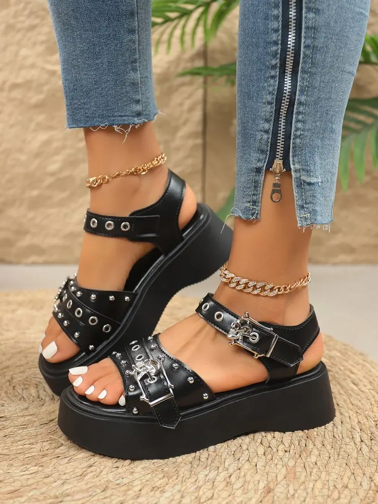 Punk Platform Women Sandals 2026 Brand New Chunky Platform Sandals Goth Chain Street Summer Women Shoes Comfy Luxury Sandals