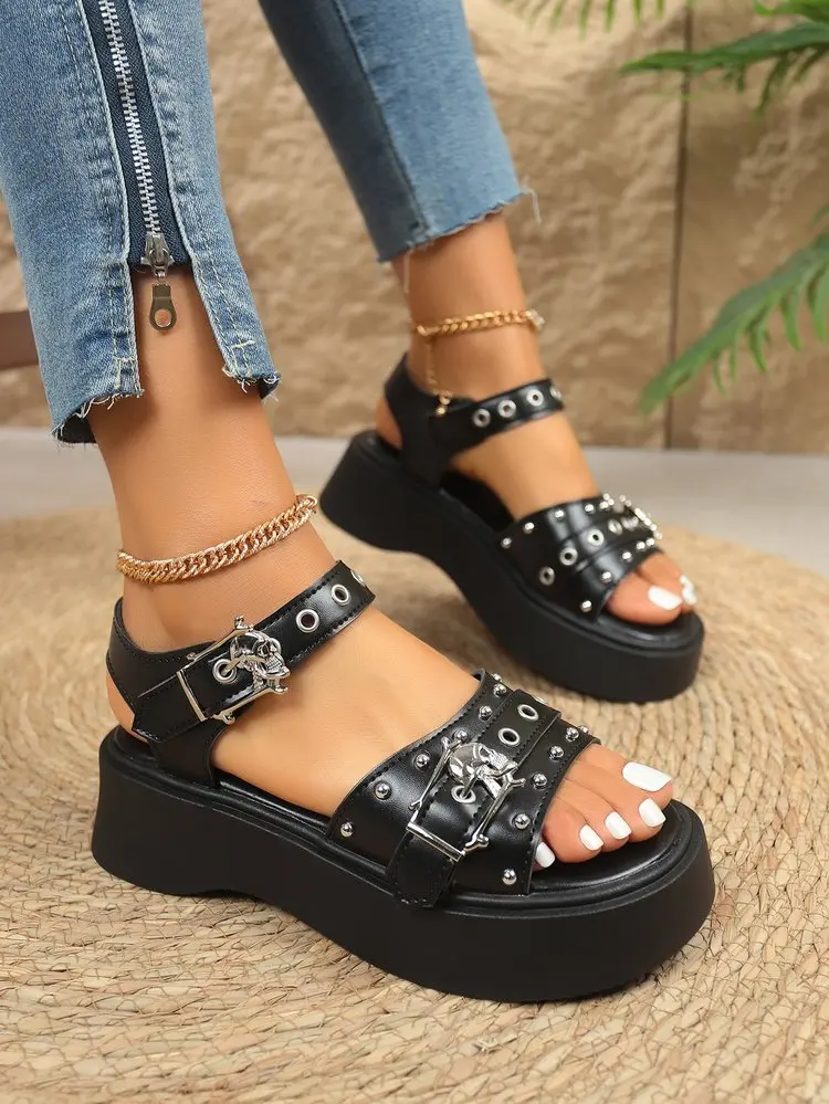 Punk Platform Women Sandals 2026 Brand New Chunky Platform Sandals Goth Chain Street Summer Women Shoes Comfy Luxury Sandals