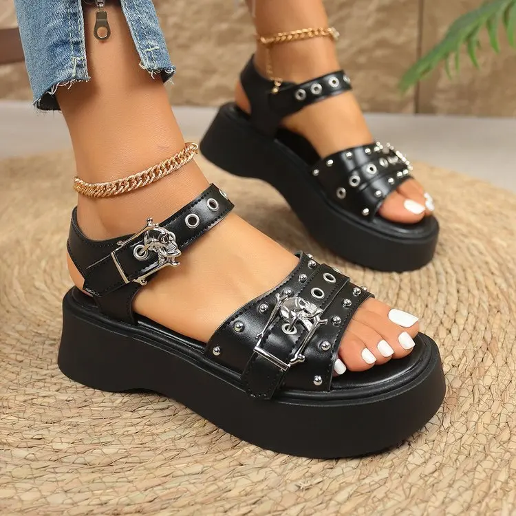 Punk Platform Women Sandals 2026 Brand New Chunky Platform Sandals Goth Chain Street Summer Women Shoes Comfy Luxury Sandals