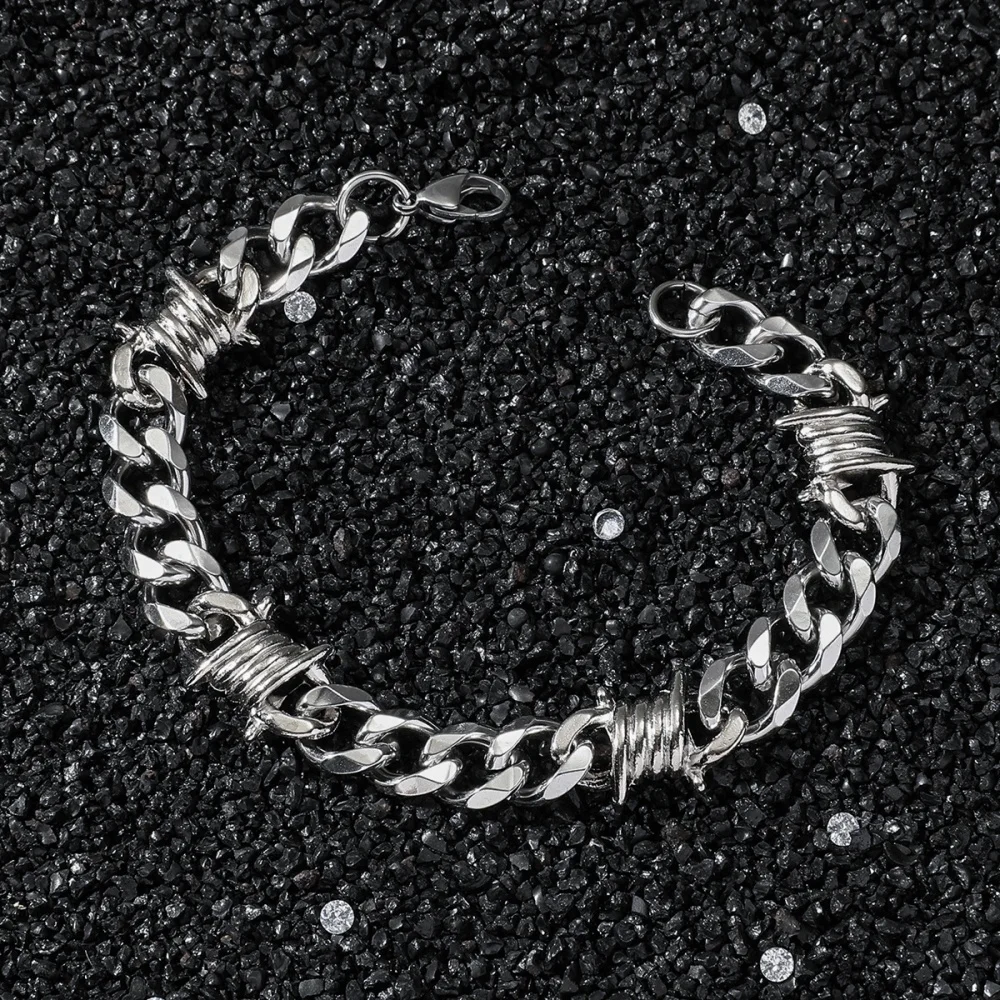 Stainless Steel Thorn Cuban Link Chains Bracelet for Men Women Barbed Wire Chain Bracelets Adjustable Punk Emo Style Jewelry