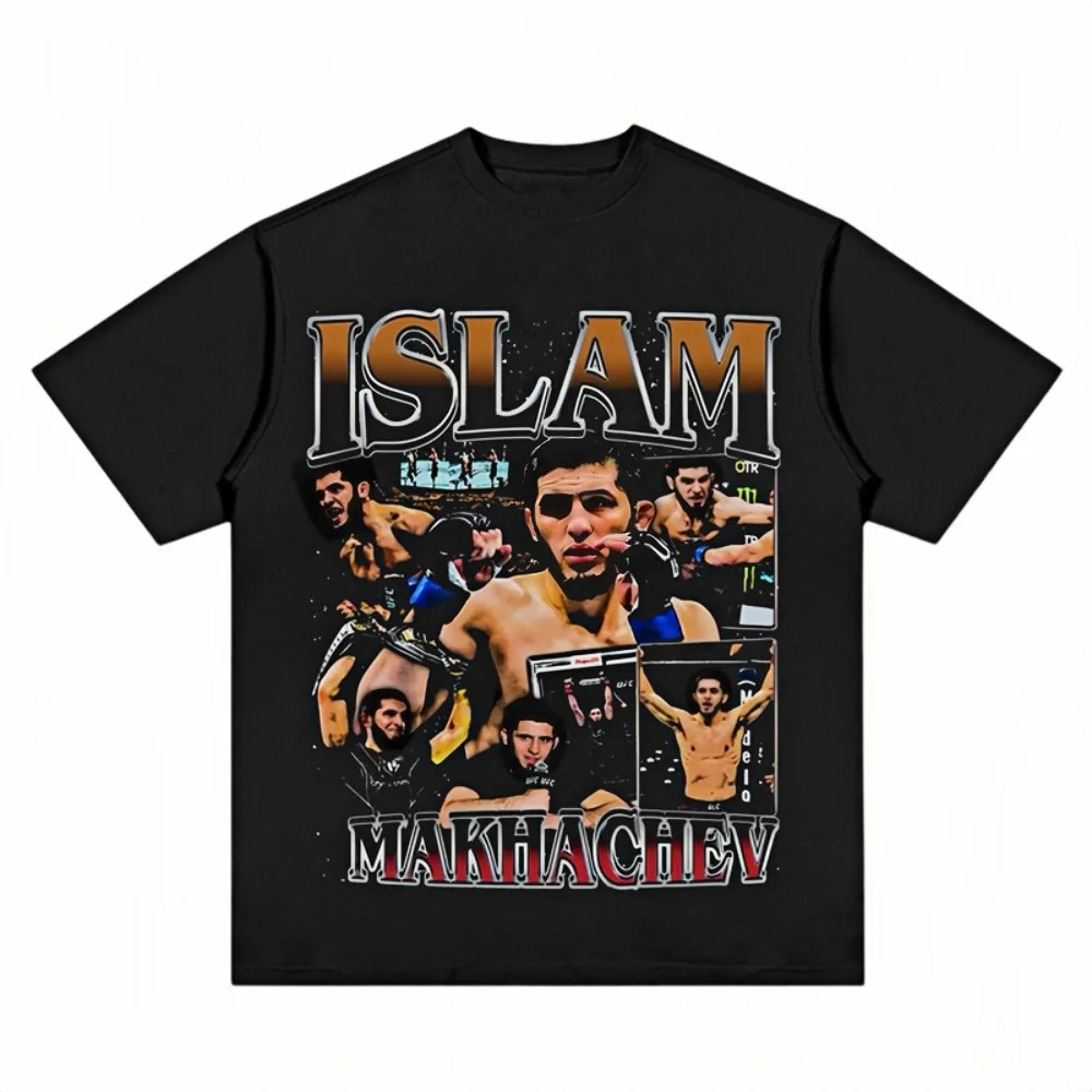 Islam Makhachev 2026 Graphic T-Shirt for Men Oversized Cotton Streetwear Bold Fit Retro Crew Neck Fan Merch Daily Casual Tee