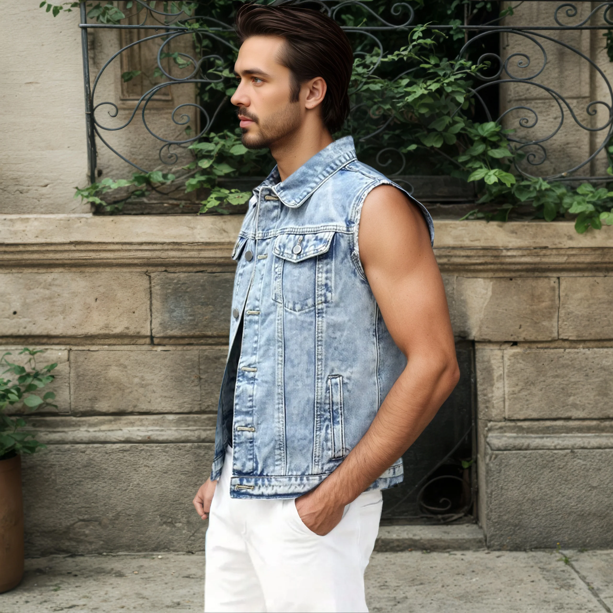 Jackets For Man Coat Spring New Denim Vest Trend Single Row Buttons Sleeveless Mens Waistcoat Outerwear