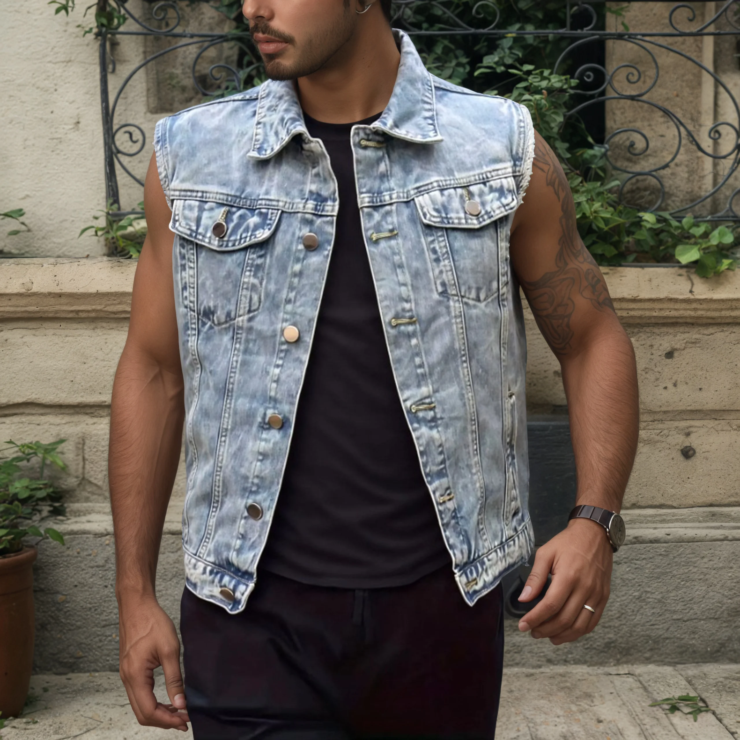 Jackets For Man Coat Spring New Denim Vest Trend Single Row Buttons Sleeveless Mens Waistcoat Outerwear