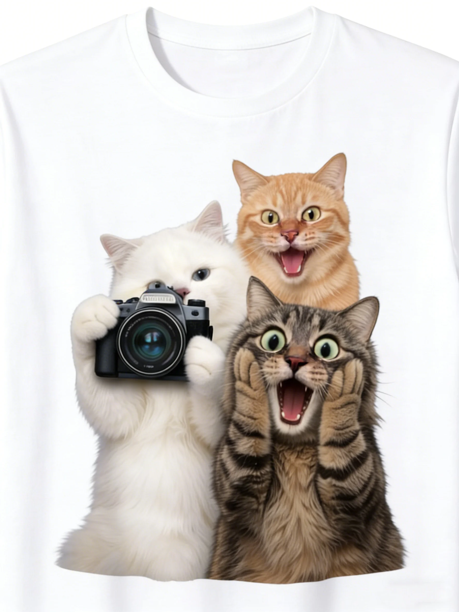 Funny Short Sleeved Shirt Surprised By The Photo The Cat Lady Has Short Sleeves Comfortable Home Plus Size Short Sleeved Shirt
