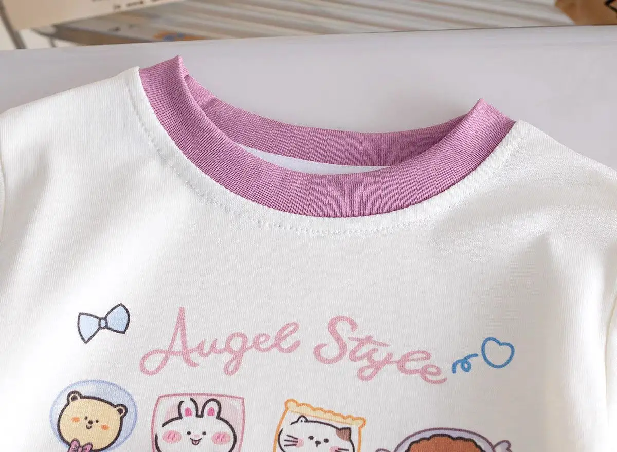 Girls T-shirts Summer Short Sleeve Kids Tees Lovely Cat Children Lace Tops Animals Cute Babies Costumes