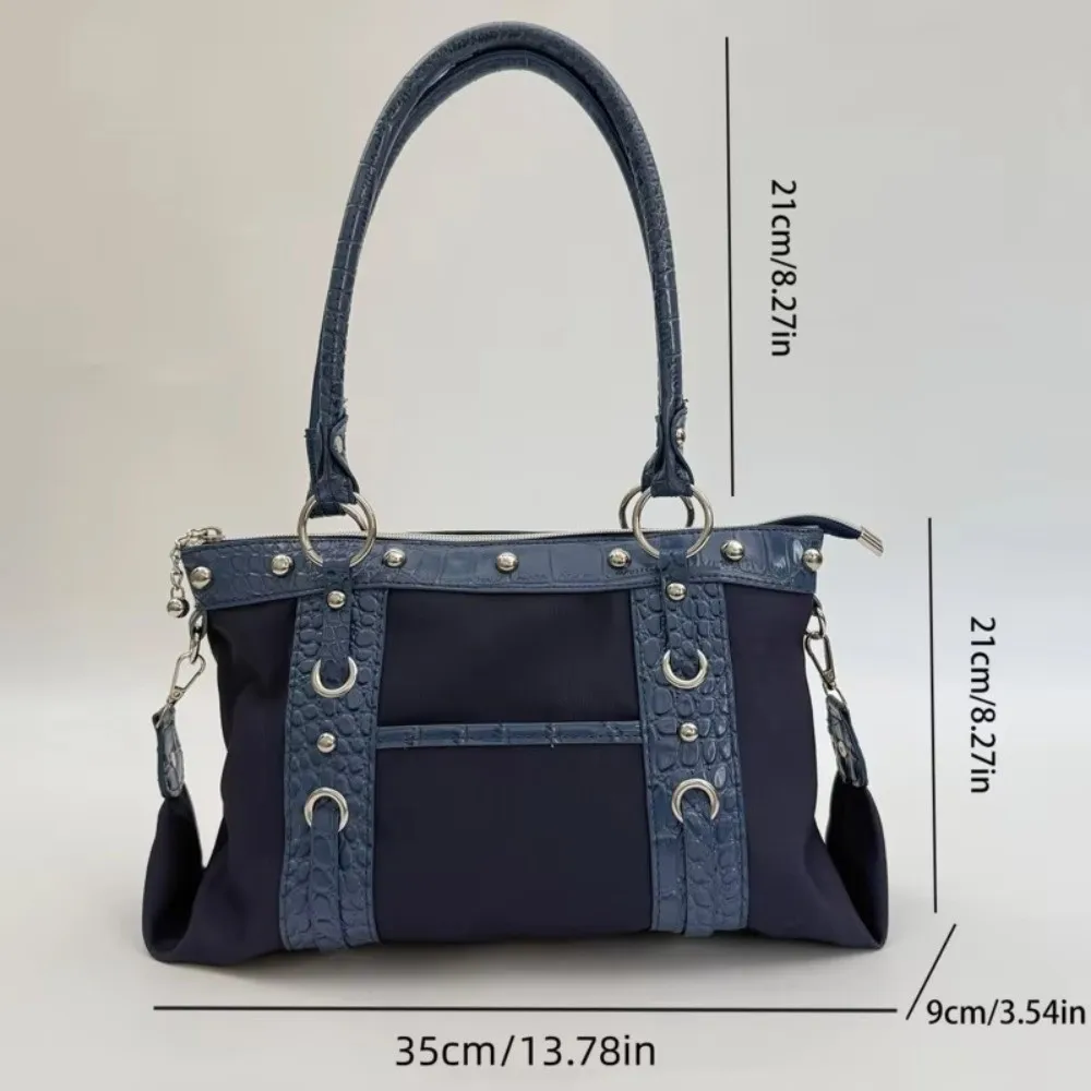 Vintage Style Y2K Patchwork Shoulder Bag Riveted Design Large Capacity Underarm Bag Handbags Women Casual Wear