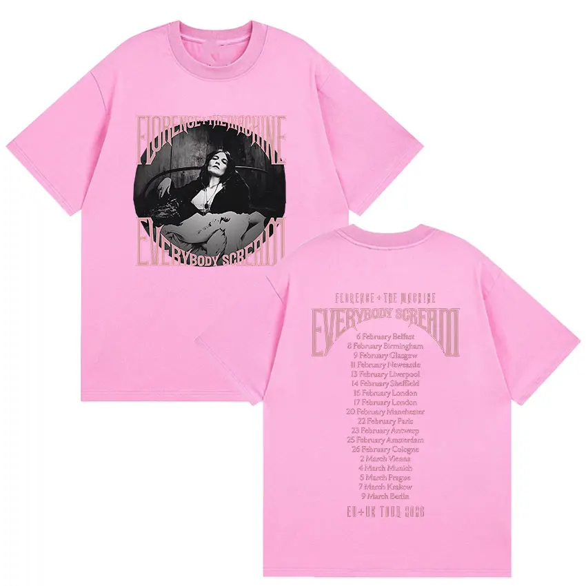 Rock Florence + The Machine Everybody Scream Tour 2026 Graphic T Shirt Men Women Vintage Cotton Short Sleeve T-Shirts Streetwear