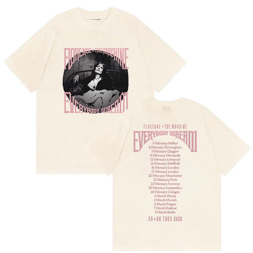 Rock Florence + The Machine Everybody Scream Tour 2026 Graphic T Shirt Men Women Vintage Cotton Short Sleeve T-Shirts Streetwear
