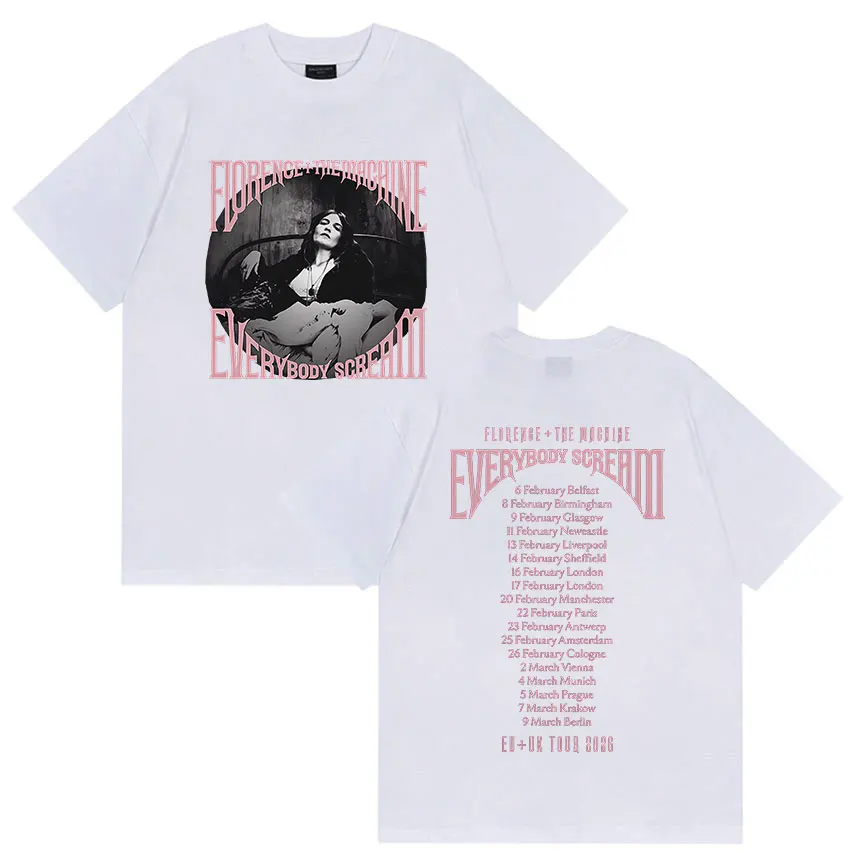 Rock Florence + The Machine Everybody Scream Tour 2026 Graphic T Shirt Men Women Vintage Cotton Short Sleeve T-Shirts Streetwear