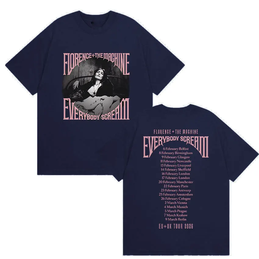 Rock Florence + The Machine Everybody Scream Tour 2026 Graphic T Shirt Men Women Vintage Cotton Short Sleeve T-Shirts Streetwear