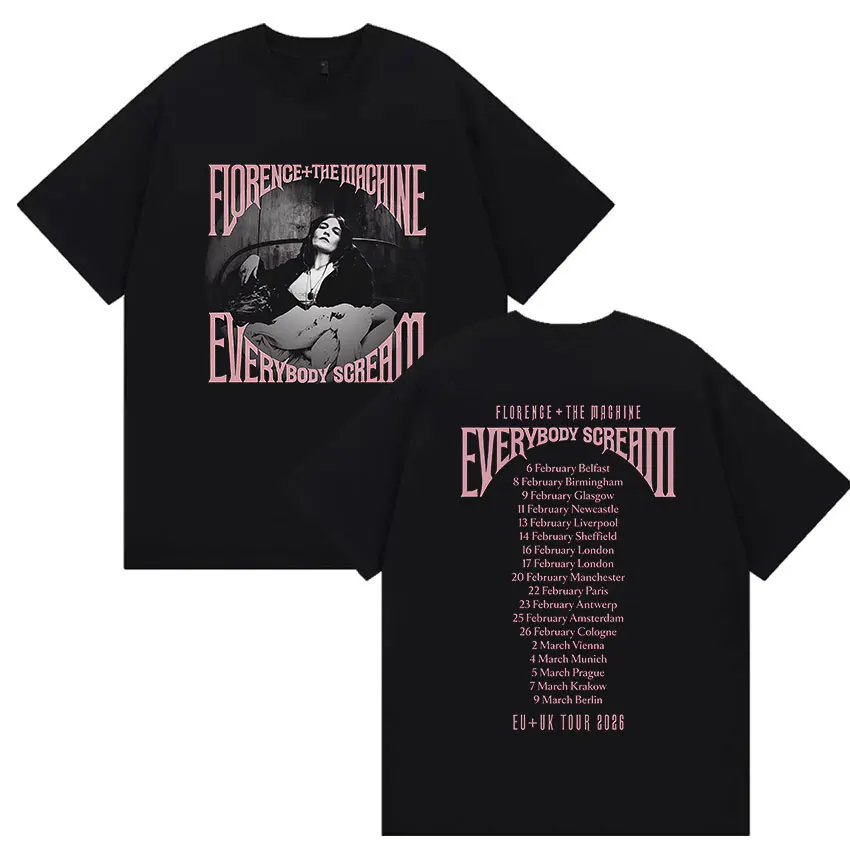 Rock Florence + The Machine Everybody Scream Tour 2026 Graphic T Shirt Men Women Vintage Cotton Short Sleeve T-Shirts Streetwear