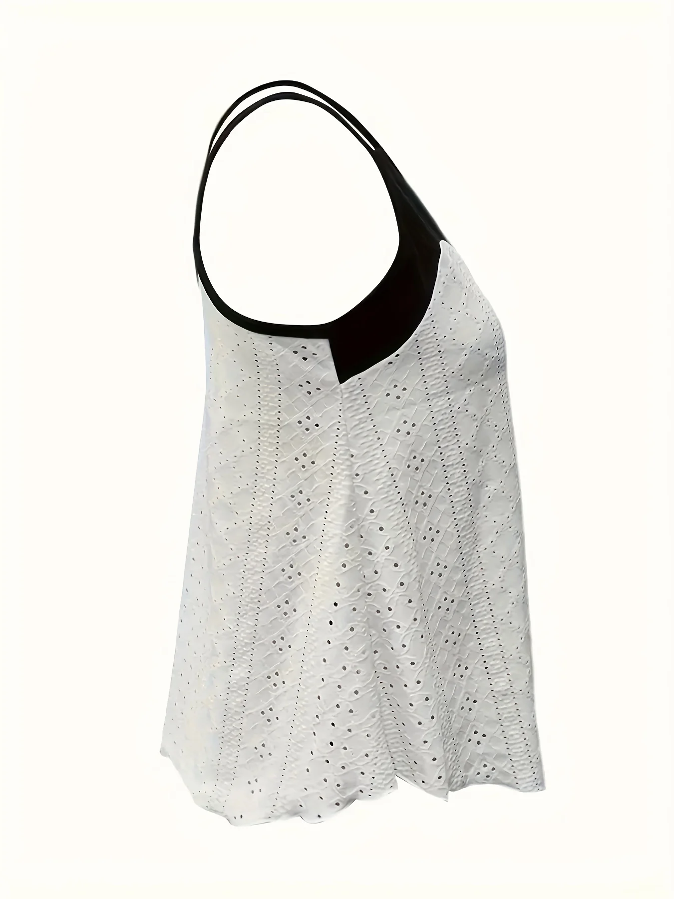 Plus Size Women's Color Block Eyelet Cami Top Spaghetti Strap V Neck Ruffle Hem Casual Tank Top