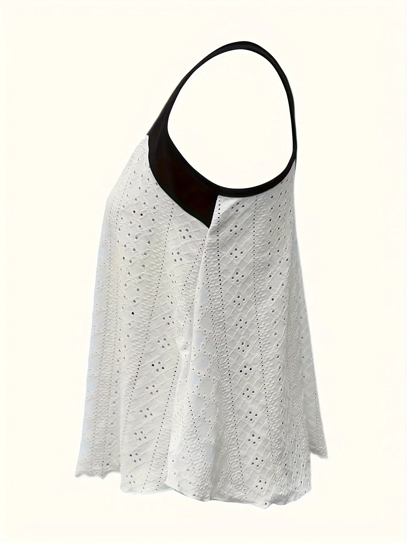 Plus Size Women's Color Block Eyelet Cami Top Spaghetti Strap V Neck Ruffle Hem Casual Tank Top