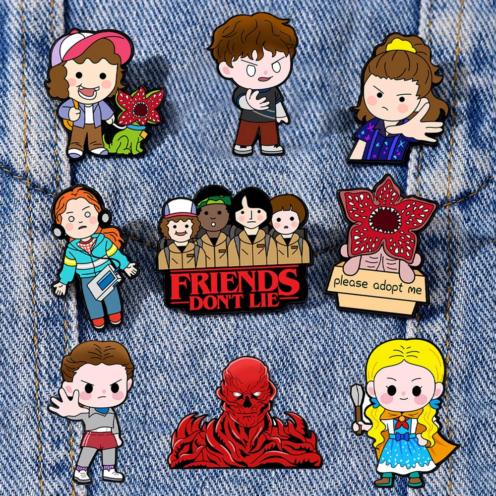 9Pcs Horror Character Demogorgon Cannibal Flower Enamel Pins Cartoon Eleven Robin Lapel Brooch Badge For Collectible Gift