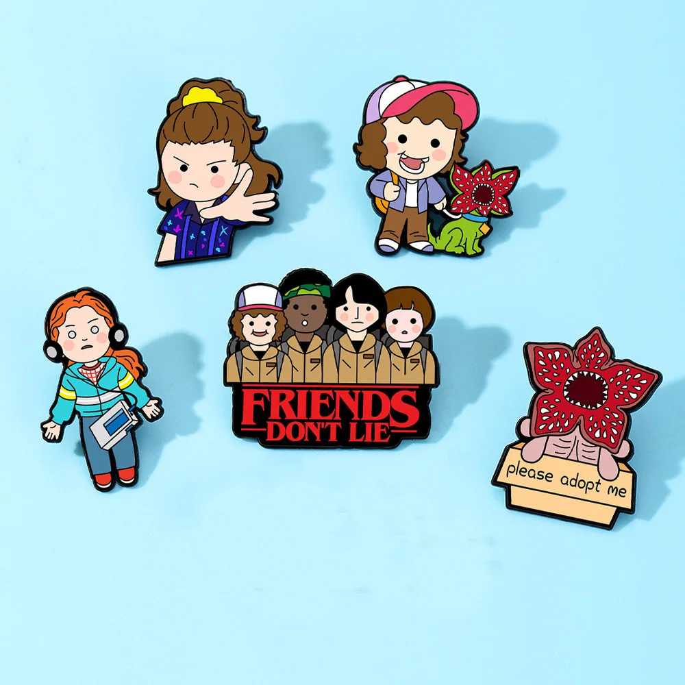 9Pcs Horror Character Demogorgon Cannibal Flower Enamel Pins Cartoon Eleven Robin Lapel Brooch Badge For Collectible Gift