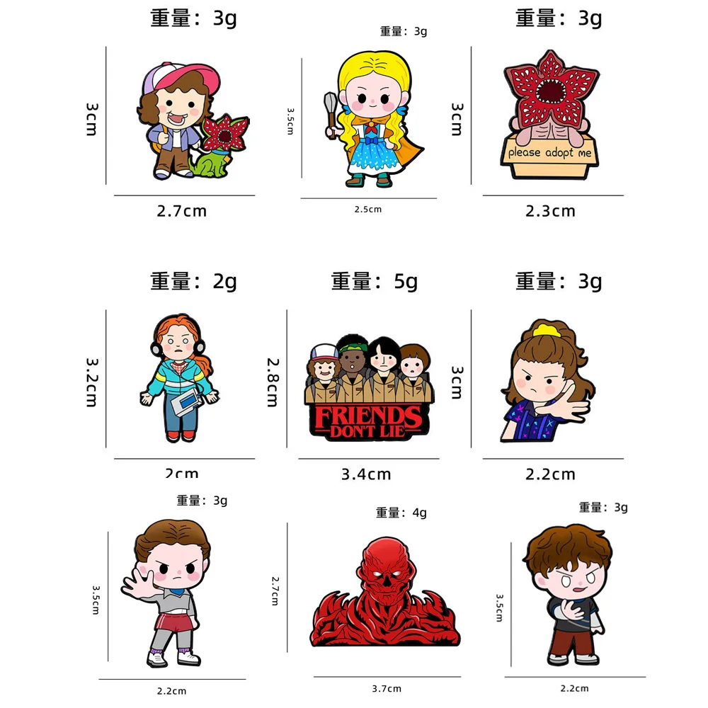 9Pcs Horror Character Demogorgon Cannibal Flower Enamel Pins Cartoon Eleven Robin Lapel Brooch Badge For Collectible Gift