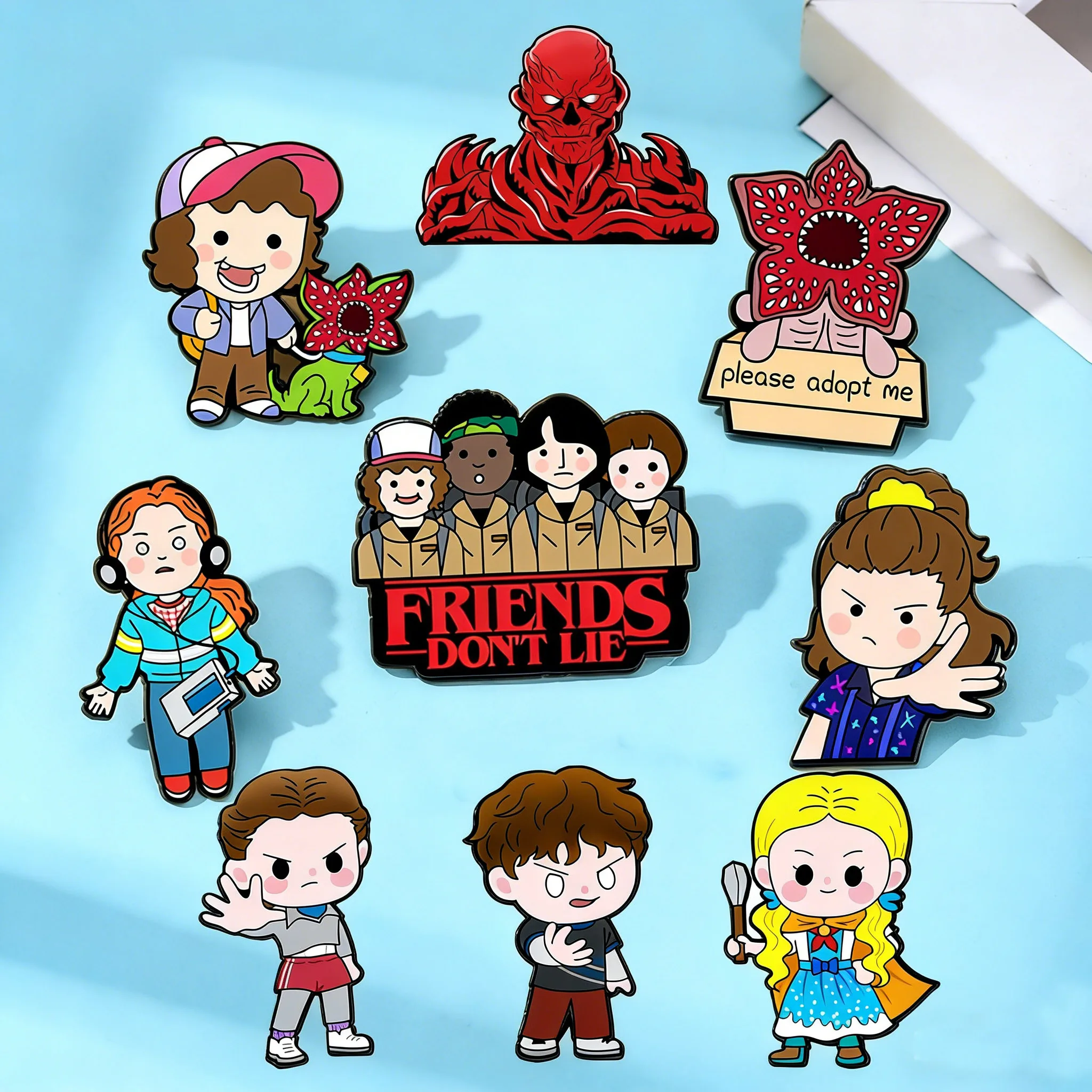 9Pcs Horror Character Demogorgon Cannibal Flower Enamel Pins Cartoon Eleven Robin Lapel Brooch Badge For Collectible Gift