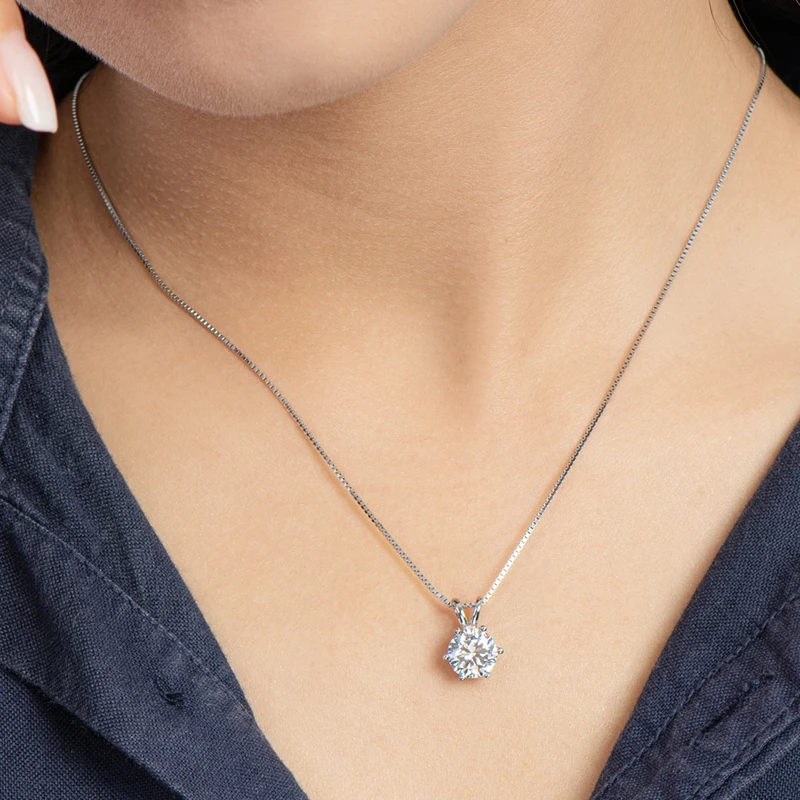 Rrjzz Certified 0.5-5CT D Color Round Moissanite Diamond Pendant Necklace Solitaire Lab Diamond GRA Necklaces for Women Jewelry