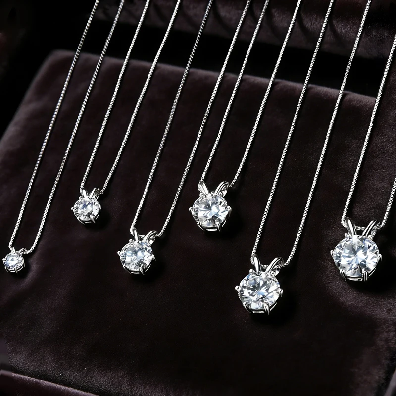 Rrjzz Certified 0.5-5CT D Color Round Moissanite Diamond Pendant Necklace Solitaire Lab Diamond GRA Necklaces for Women Jewelry