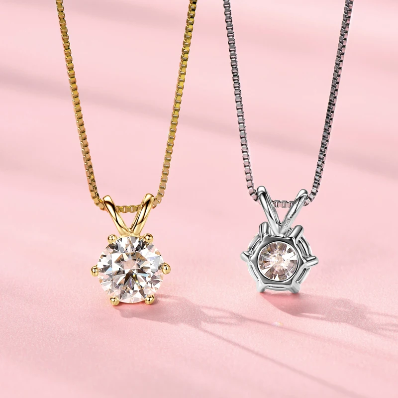 Rrjzz Certified 0.5-5CT D Color Round Moissanite Diamond Pendant Necklace Solitaire Lab Diamond GRA Necklaces for Women Jewelry