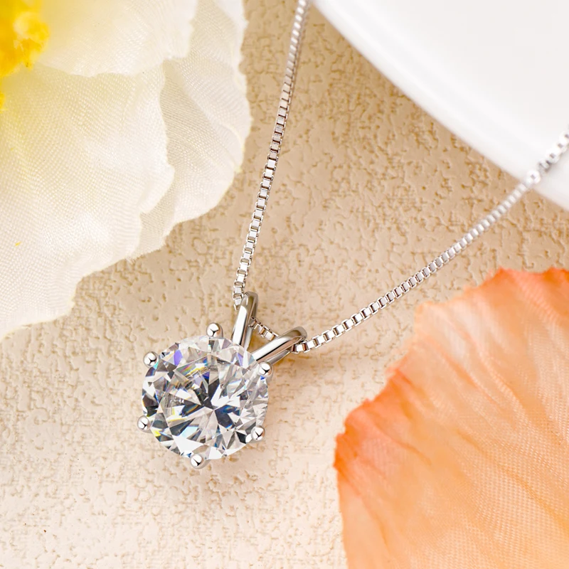 Rrjzz Certified 0.5-5CT D Color Round Moissanite Diamond Pendant Necklace Solitaire Lab Diamond GRA Necklaces for Women Jewelry