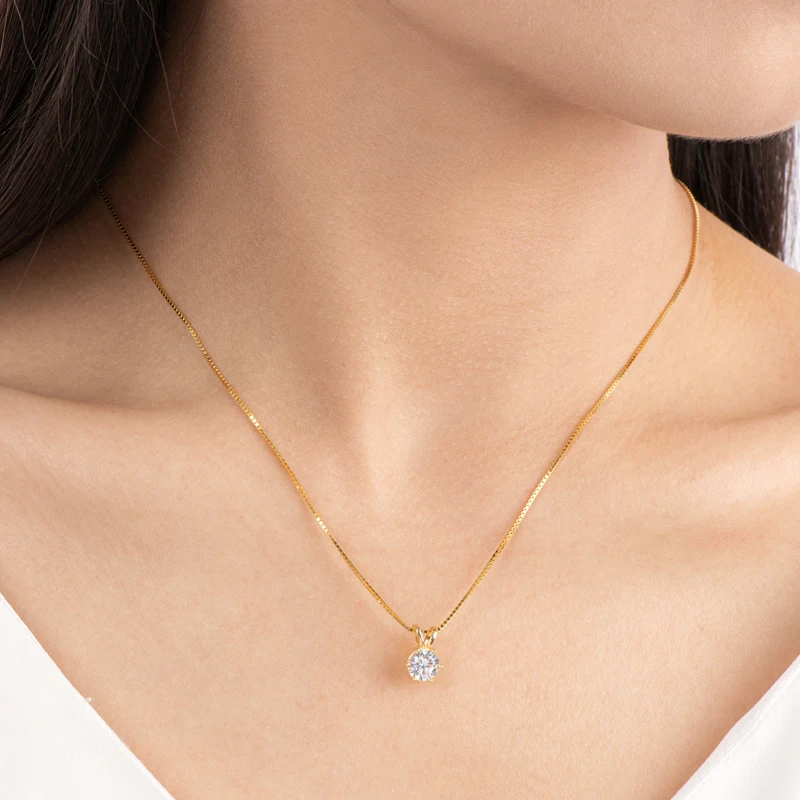 Rrjzz Certified 0.5-5CT D Color Round Moissanite Diamond Pendant Necklace Solitaire Lab Diamond GRA Necklaces for Women Jewelry