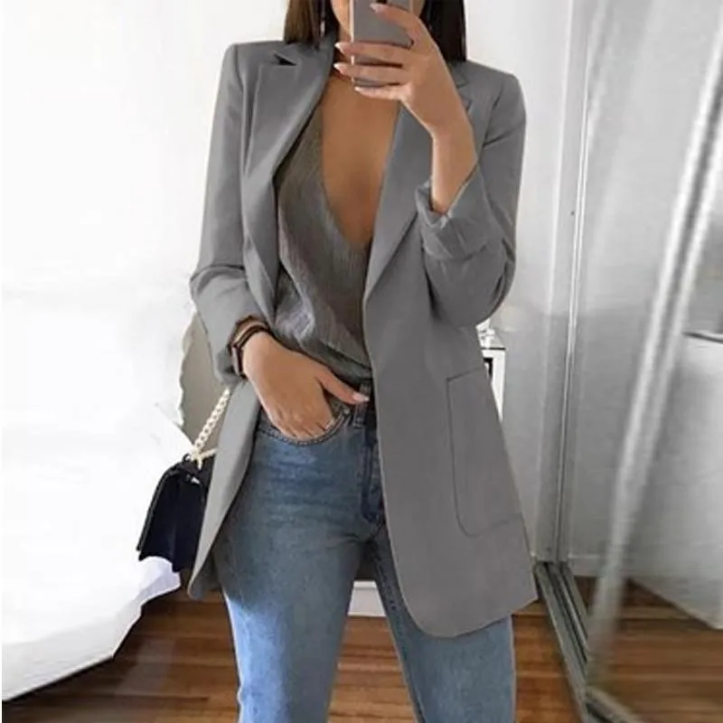 2026 Nieuwe Stijl Fashion Hot Met Pocket Vintage Vrouwen Ol Lange Mouwen Slim Fit Casual Blazer Jas Lange Uitloper