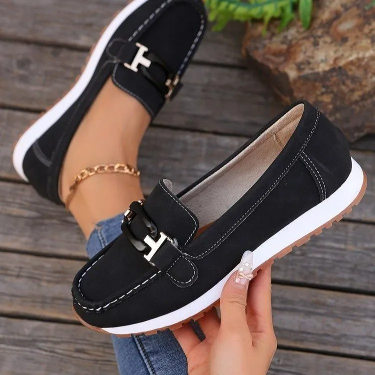 Spring New Women's Buckle Low-top Casual Shoes Fashion Round-toed Vulcanized Shoes Comfortable Slip-on Women's Flat Shoes