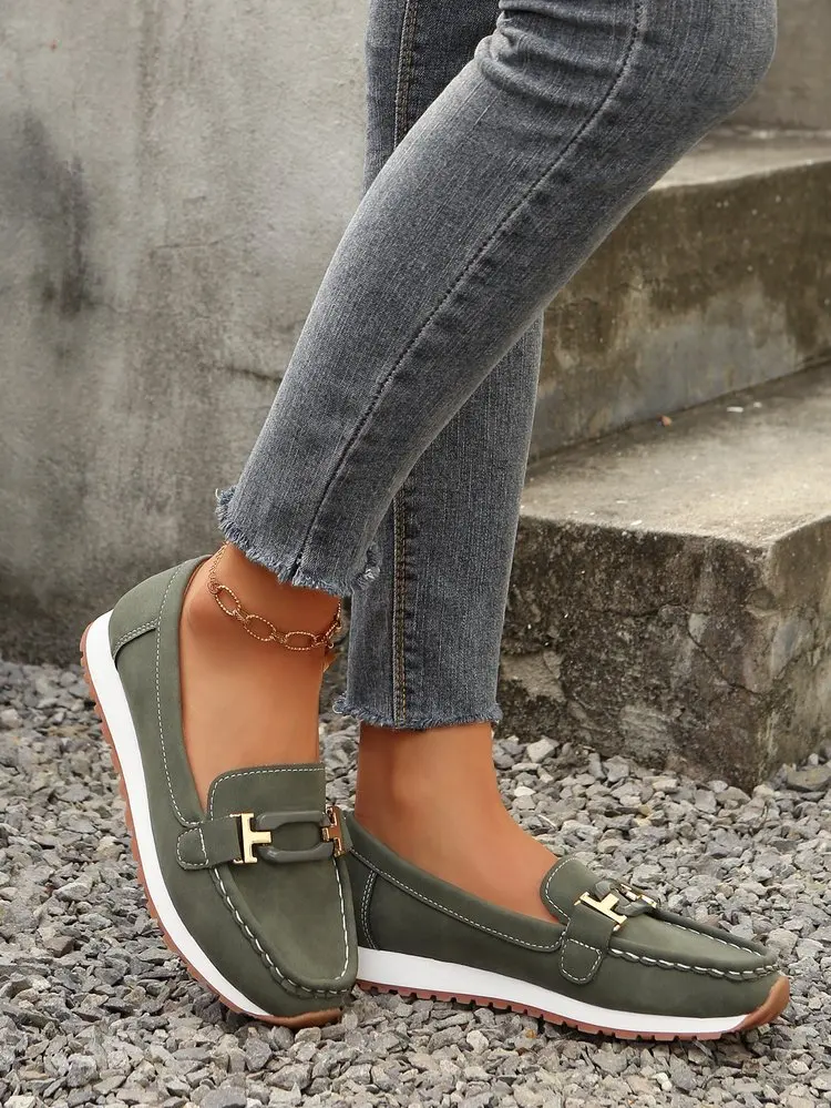 Spring New Women's Buckle Low-top Casual Shoes Fashion Round-toed Vulcanized Shoes Comfortable Slip-on Women's Flat Shoes