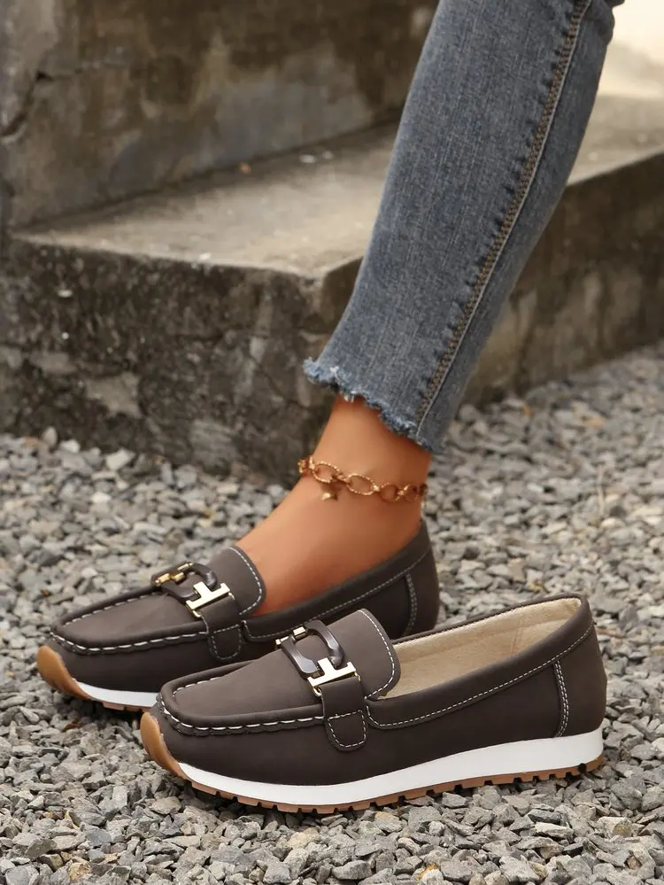 Spring New Women's Buckle Low-top Casual Shoes Fashion Round-toed Vulcanized Shoes Comfortable Slip-on Women's Flat Shoes