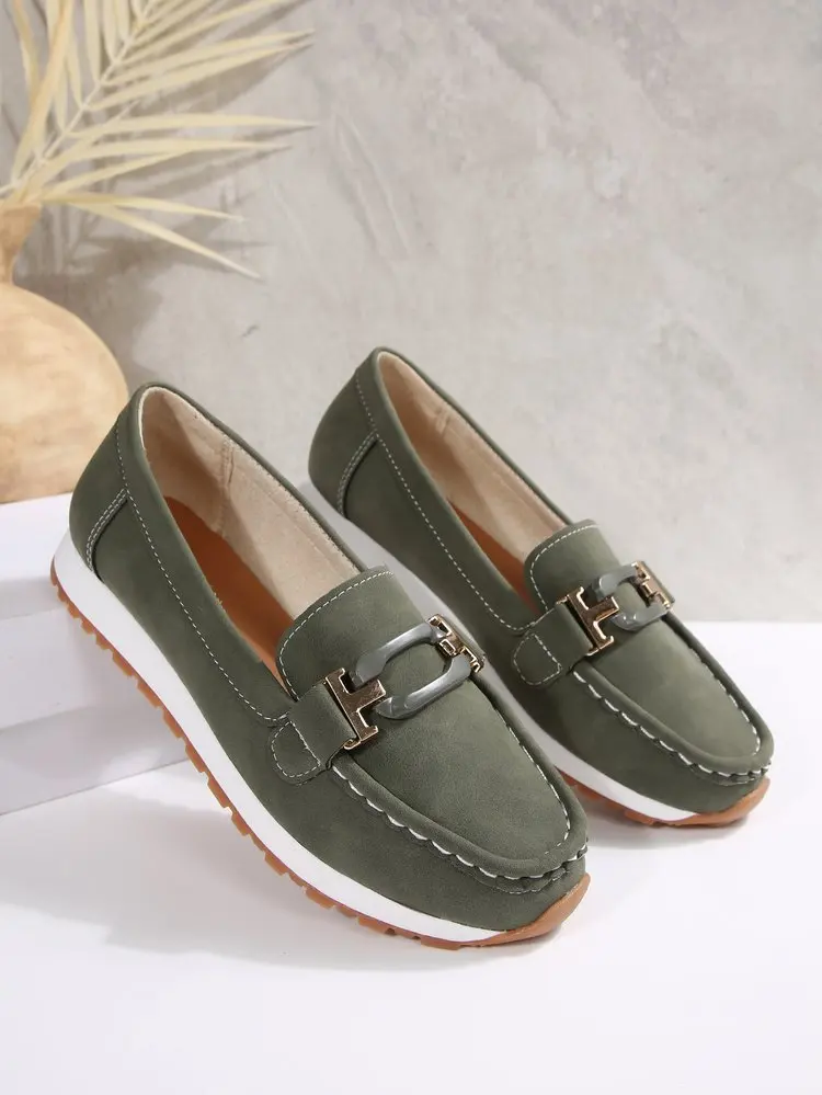 Spring New Women's Buckle Low-top Casual Shoes Fashion Round-toed Vulcanized Shoes Comfortable Slip-on Women's Flat Shoes