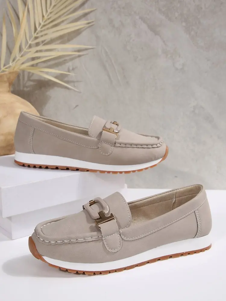 Spring New Women's Buckle Low-top Casual Shoes Fashion Round-toed Vulcanized Shoes Comfortable Slip-on Women's Flat Shoes