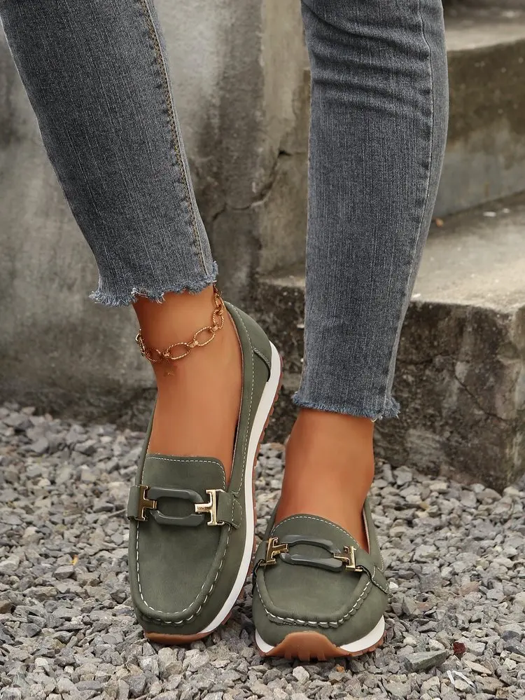 Spring New Women's Buckle Low-top Casual Shoes Fashion Round-toed Vulcanized Shoes Comfortable Slip-on Women's Flat Shoes